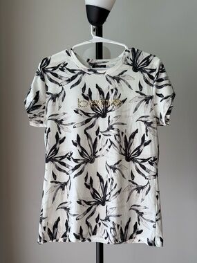 Bebe Floral Logo Short Sleeve Top White Black Size L